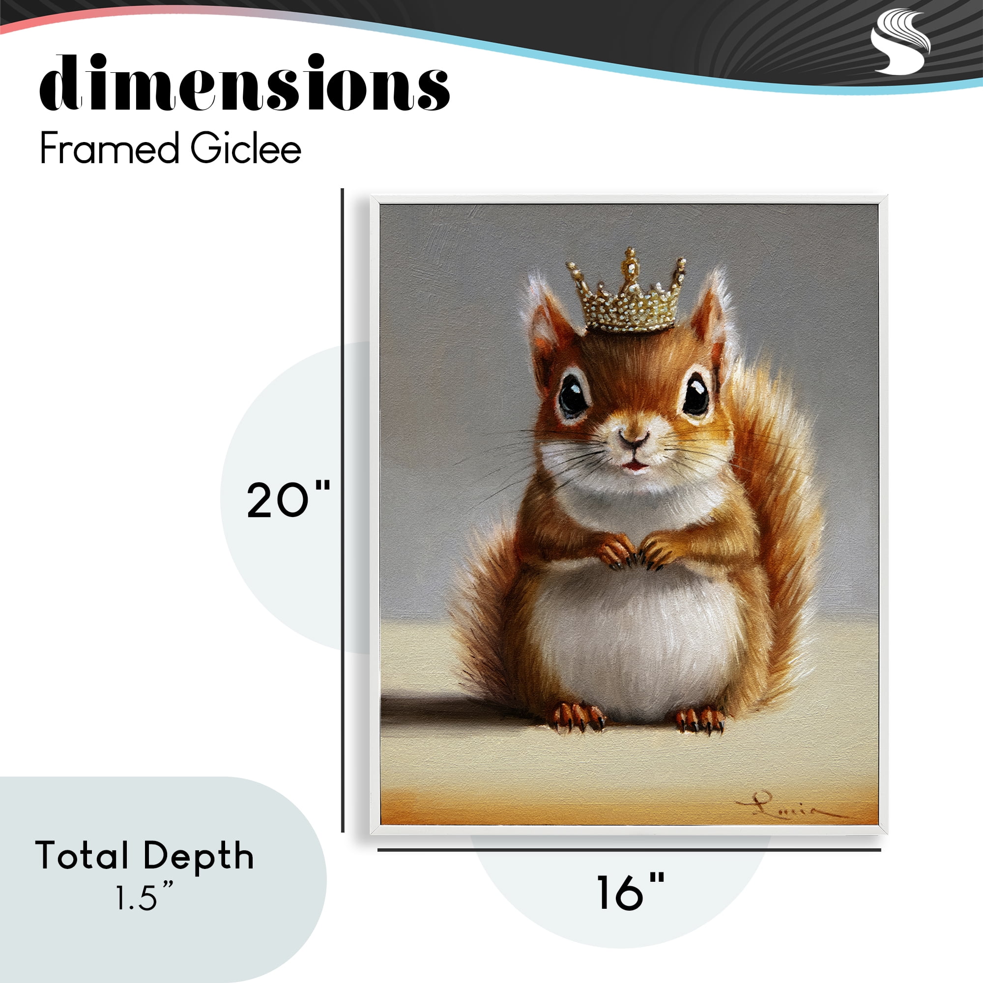 Fancy Crowned Squirrel White Framed Giclee Art, design by Lucia Heffernan