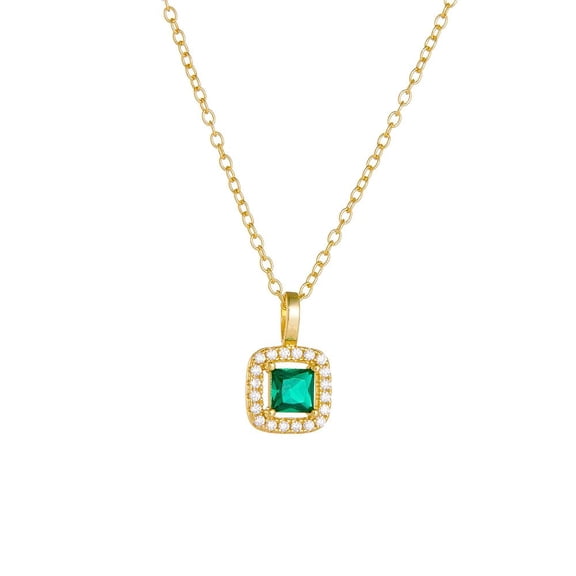 PAENENPH 14K Gold over S925 Emerald Moissanite Square Pendant Necklace, Vintage Charm, Ideal for Emerald Enthusiasts