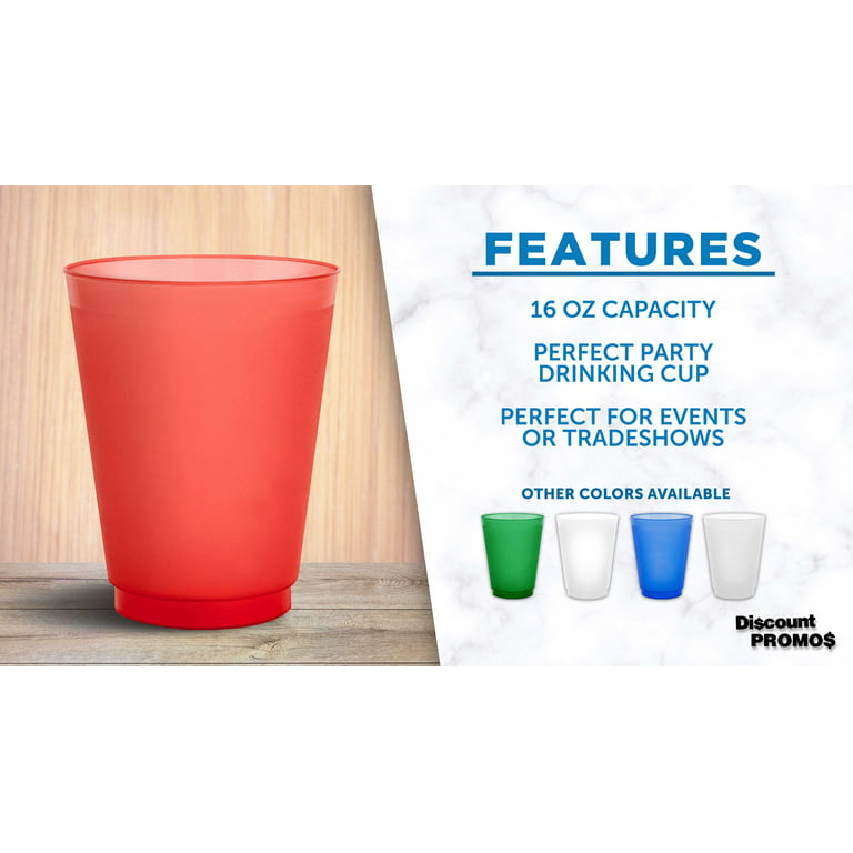 Frosted Plastic Stadium Cup 16 oz. Set of 10, Bulk Pack - Shatterproof,  Flexible, Reusable Party Cups - Red 