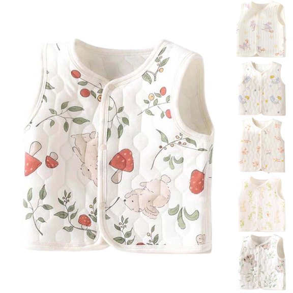 Toddler Boys Girls Vest Button Down Sleeveless Cute Print Quilted Jackets Fall Winter Lightweight Cotton Outwear Vests (15-24 Months, Multicolor)