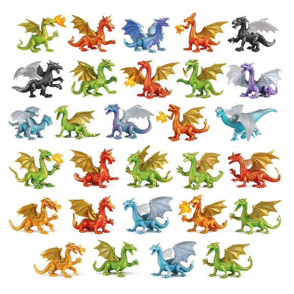 Dragon Figures Desk Collectible Decor Flexible Plastic 25 Count 2 Inch