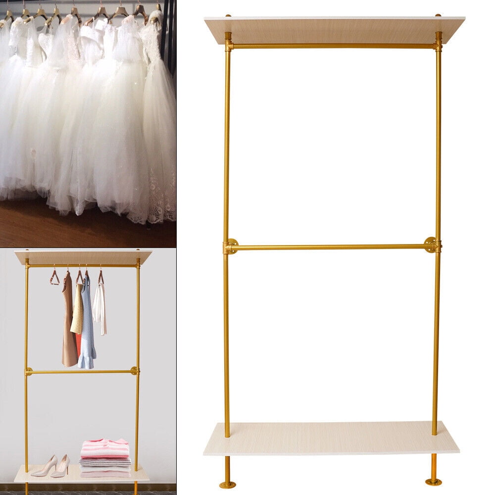 Wuzstar Gold Garment Rack with 2 Tier Shelves Industrial Pipe Clothes