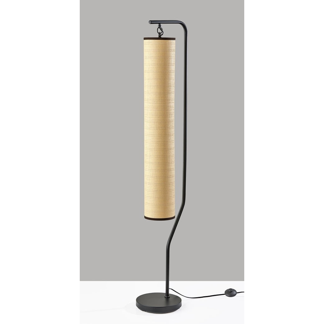 Adesso Lyons 61" 3-Light Black Floor Lamp with Tall Natural Woven Paper Cylinder Shade