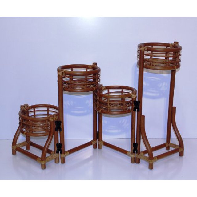 4 Tier Natural Rattan Wicker Plant Flower Stand Colonial