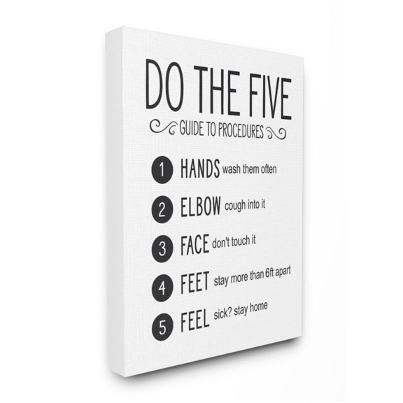 Stupell Industries Five Procedures of Cleanliness Virus Office Sign Canvas Wall Art Design by Lettered and Lined, 24" x 30"