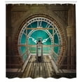 thumbnail image 3 of Steampunk Shower Curtain, Fantasy Background Print of Inside View of Clock Tower Wooden Mezzanine, Fabric Bathroom Set with Hooks, 69W X 84L Inches Extra Long, Pale Brown Turquoise, by Ambesonne, 3 of 3