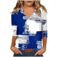 thumbnail image 2 of Rollbacks & More GaThRRgYP Women's Classic Fit Short Sleeve Top,Ladies' Fashionable Casual Printed V-neck Three Quarter Sleeve 3/4 Sleeve T-shirt Top Blue S, 2 of 5