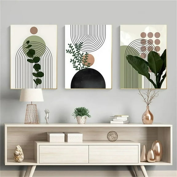 3pcs Boho Tropical Art Green Plants Canvas Wall Art Poster Abstract Sketch Line Leaves Painting Picture Aesthetic Bedroom Decor