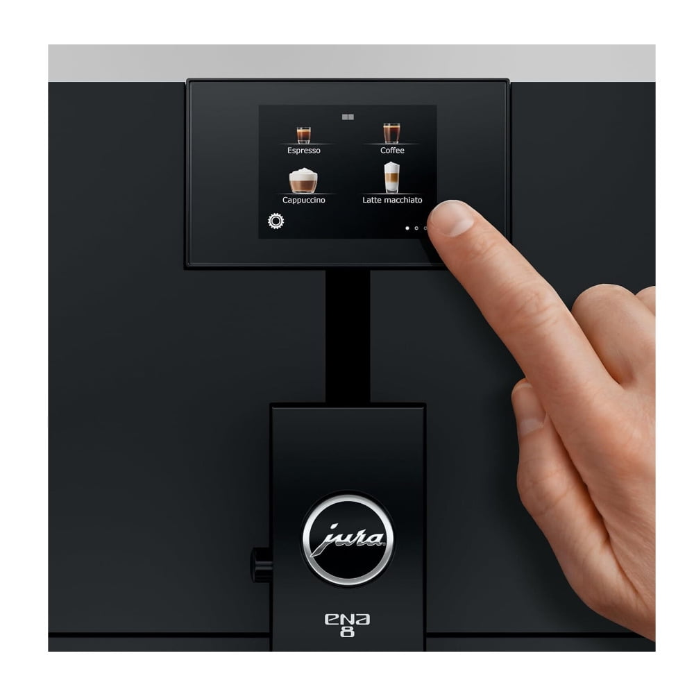 Restored Jura ENA 8 Touchscreen Automatic Coffee Machine with Professional Aroma Grinder Extra Shot Option Fine Foam System and Dual Cup Brewing (Black, ) (Refurbished)