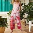 thumbnail image 5 of Fgvctg Valentine's Day Jumpsuits for Women Dressy Sleeveless Date Night Spaghetti Straps Overalls Fashion Wide Leg Pant Love Heart Print Bib Overalls Romper Sprimg Pants With Pockets Pink 2XL, 5 of 5