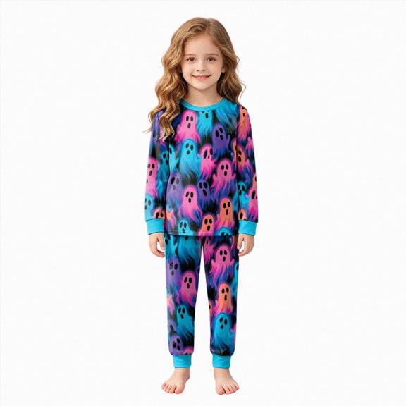 Zuwimk Halloween Girls Pajamas 2-Piece Pjs Set Kids Long Sleeve and Pants Jammies Casual Wear Girls' Sleepwear Lounge Clothes Outfits(A149-Blue)