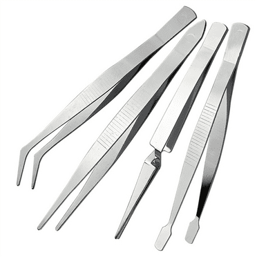 4-Piece Set of Stainless Steel Combination Tweezers, Elbow Tip, Labor-Saving Pliers,-Reverse Flat-Mouth Stamp Clips