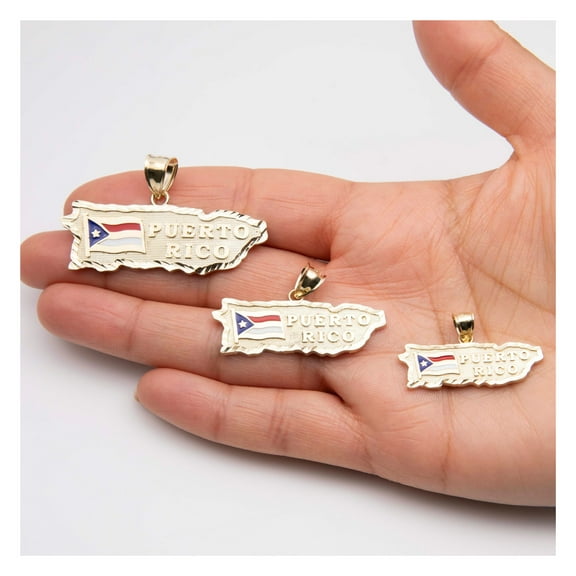 Diamond-Cut Puerto Rico Map & Flag Pendant Unisex Adult 10K Yellow Gold, All Sizes - Goldum NYC
