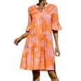 thumbnail image 4 of xiaxaixu Robes pour Femmes Robe d'Été Col en V Manches Courtes Robe T-Shirt Babydoll Volants Décontractée Mini Robe Féminine Rouge, 4 of 8