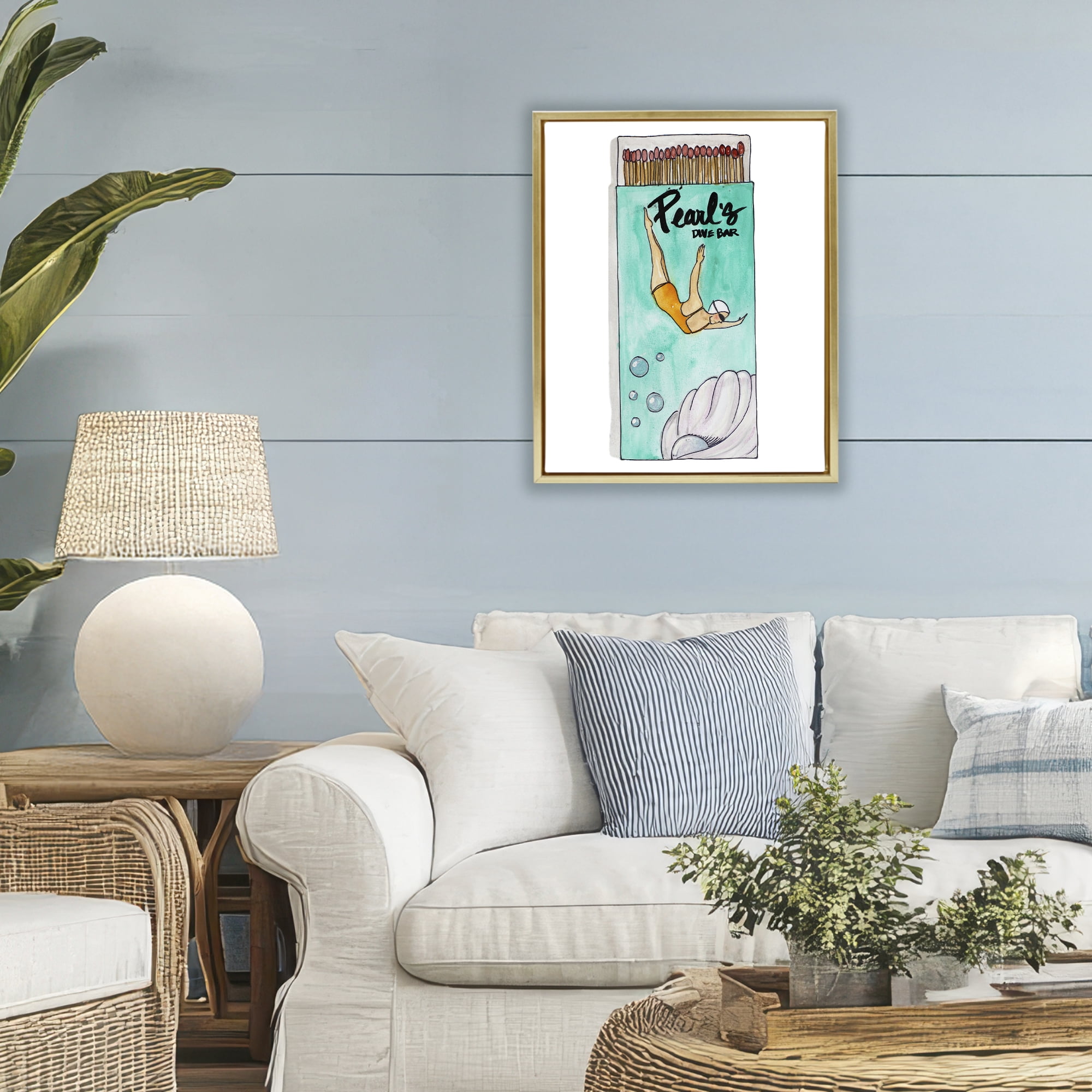 Stupell Industries Pearl Dive Matchbox Gold Framed Floater Canvas Wall Art, design by Nola James