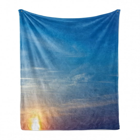 Yellow and Blue Soft Flannel Fleece Blanket, Sunrise Blurry Sky Horizon in the Middle of Nowhere Serene View, Cozy Plush for Indoor and Outdoor Use, 50" x 60", Lavender Blue Yellow, by Ambesonne