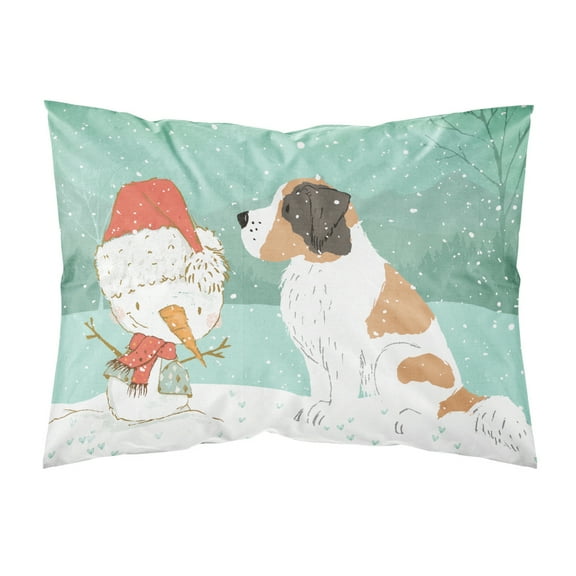 Saint Bernard Snowman Christmas Fabric Standard Pillowcase