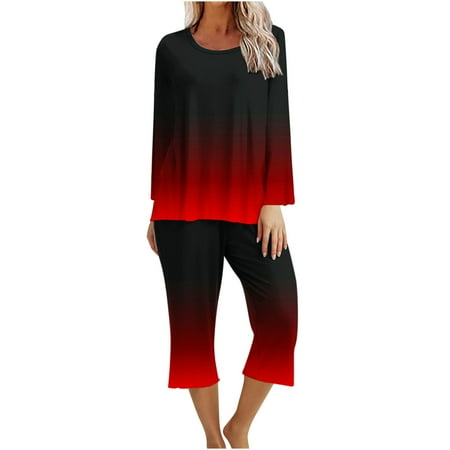 

REORIAFEE Two Piece Set for Women Matching Sets Cute Fall Clothes Beach Outfits 2PC Print Two Piece Comfortable Home Pajamas Set Sports Set Red M