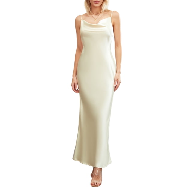 Gupgi Robe Longue Moulante pour Femmes Couleur Unie Bretelles Spaghetti Col Bénitier Sans Manches Dos Nu