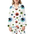 thumbnail image 5 of Yuncity Girls Pajamas Halloween Print Down Collar Long Sleeve Long Sleepwear Casual Home Outfit Comfortable Pjs Loungewear Kids Nightwear Size 13-14 Years White, 5 of 5