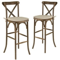 Flash Furniture 2 Pk. HERCULES Series Dark Antique Wood Cross Back Barstool with Cushion