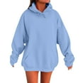 thumbnail image 2 of BiZtdJrK Womens Solid Color Sweatshirts Casual Long Sleeve Oversized Hoodies with Pocket Plus Size Lightweight Drawstring Pullover Tops Light Blue XXL, 2 of 9