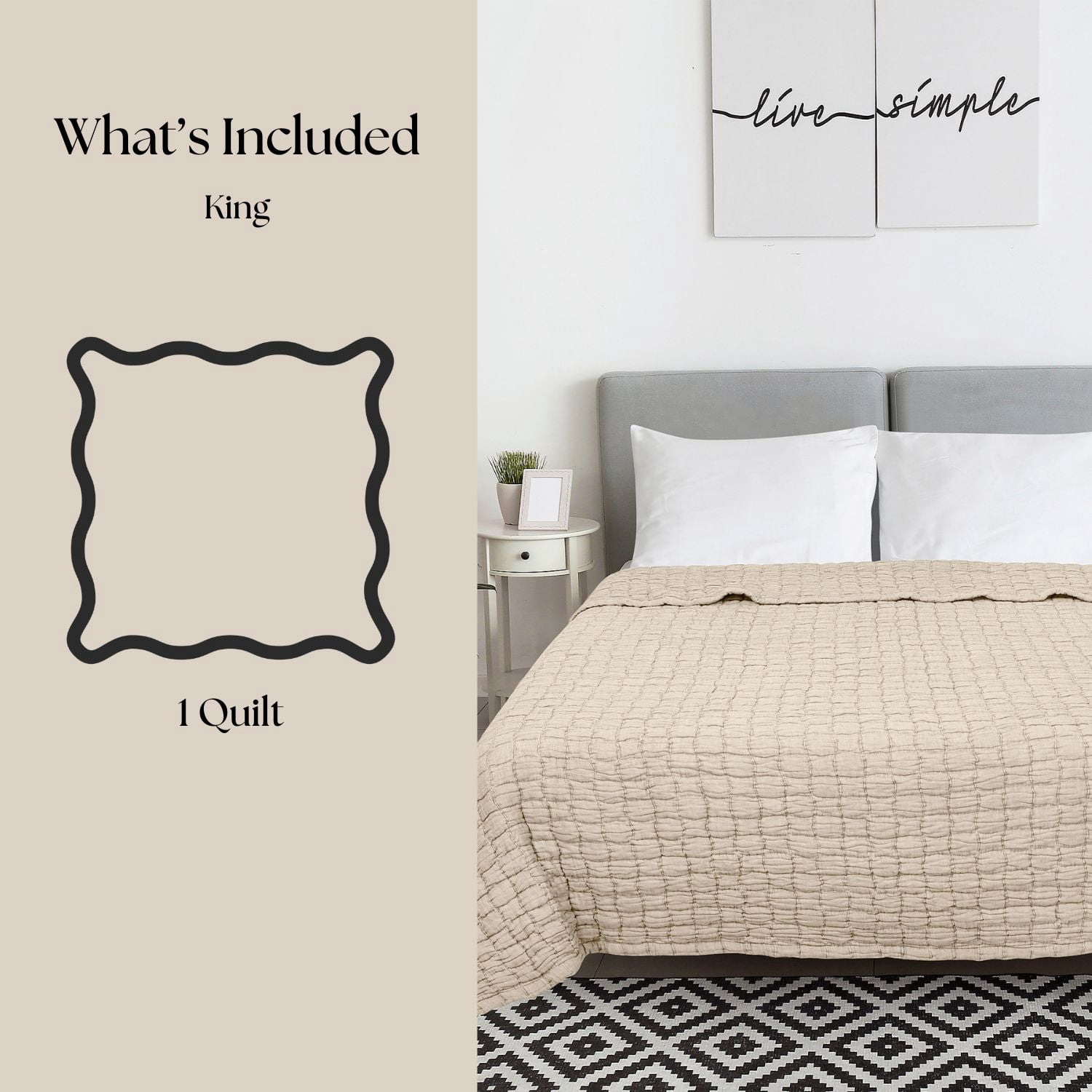 Mainstays Check Matelasse Quilt, Beige, King