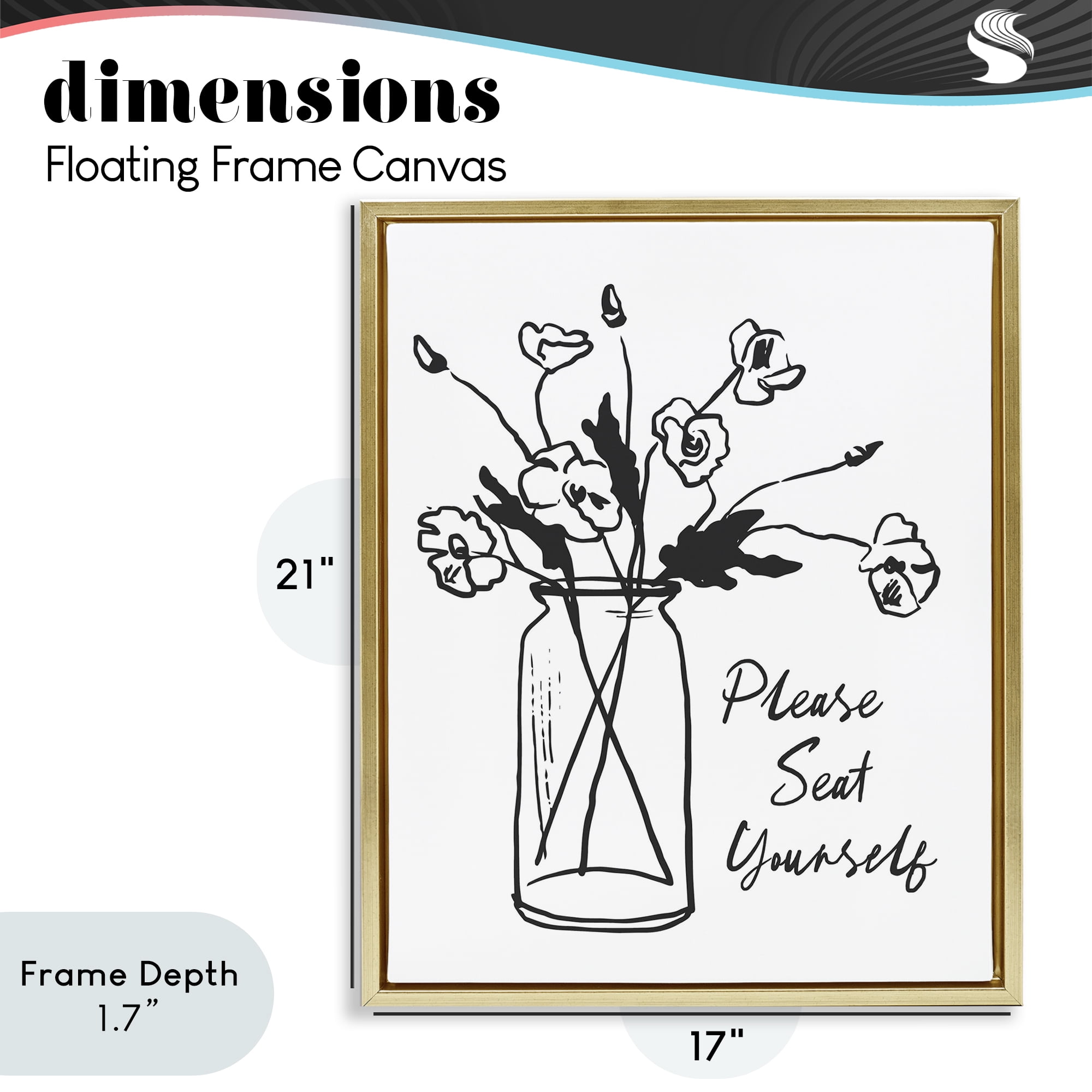 Stupell Industries Seat Yourself Bathroom Flowers Gold Framed Floater Canvas Wall Art, design by Lettered and Lined