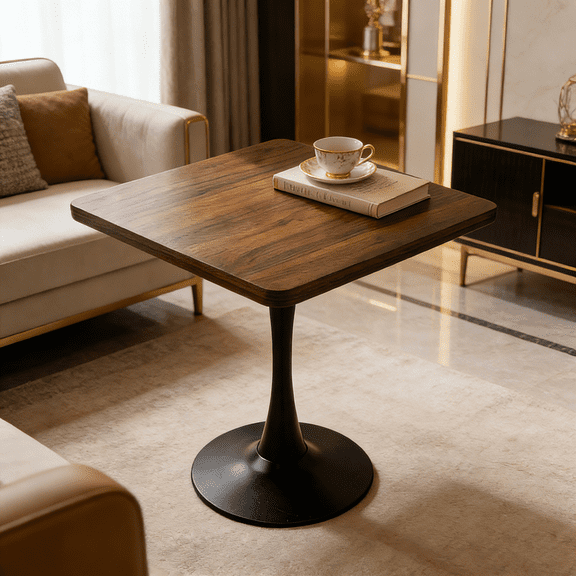 Square Dining Table, 27.6" Tulip Table with Thickened Edge Decor Tabletop & Metal Pedestal - Mid Century Modern Bistro Table for Kitchen, Small Places, Living Room, Cafe