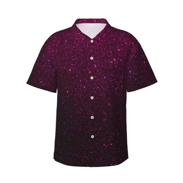 Balery Dark Purple Glitter Camisas hawaianas de manga corta para hombre, camisas playeras de corte holgado, camisas de vacaciones con botones,X-Large