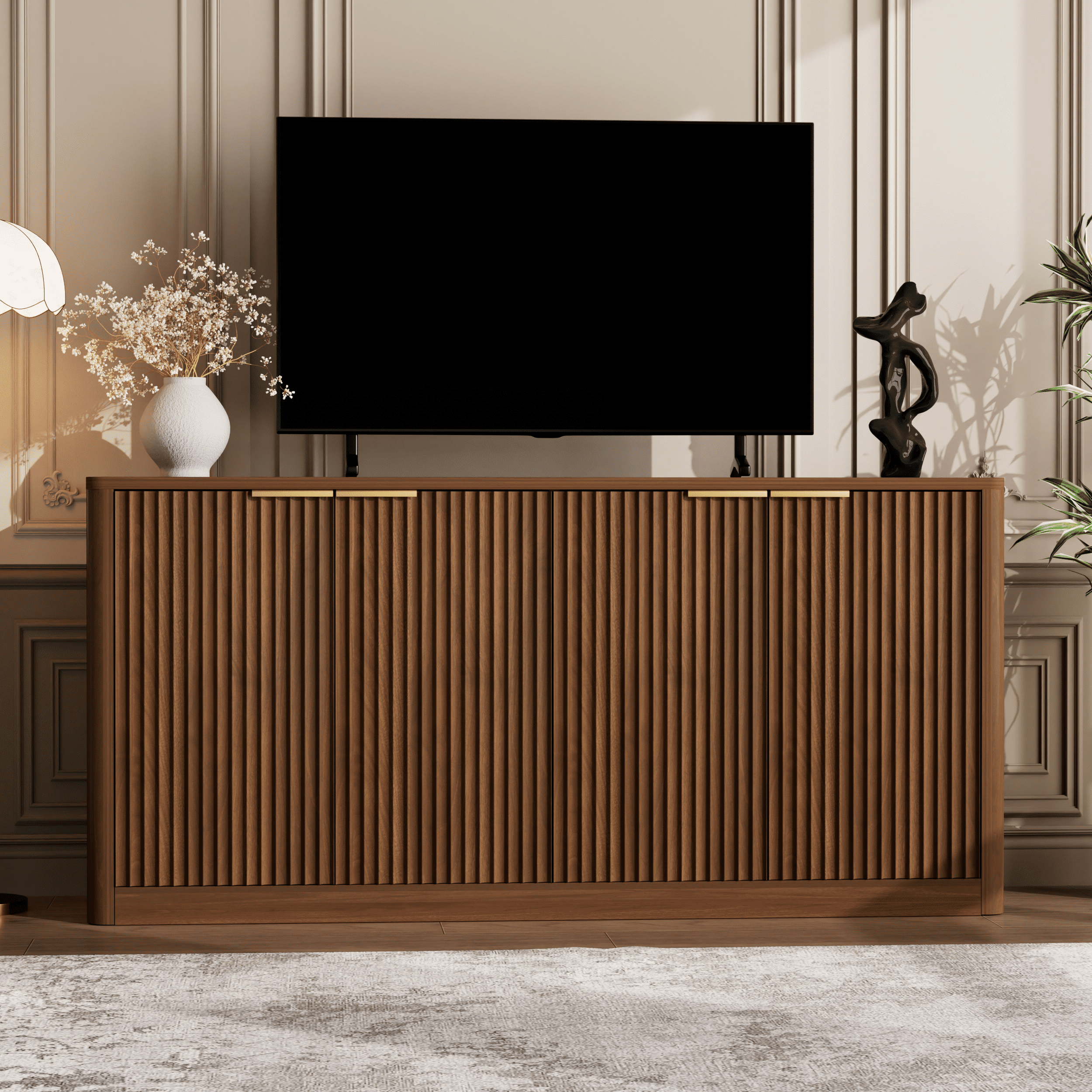 TrumanPick 59" Buffet Cabinet with Storage, Large Credenza with 4 Doors Accent Storage Cabinets Mid Century Modern Sideboard for Living Room Kitchen, Walnut