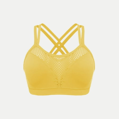Up to 30% OFF Women s Fashion Solid Color Sports Bra Thin Belt Shockproof Underwear Holiday Presents|Nylon Spandex Yellow Sopatenor