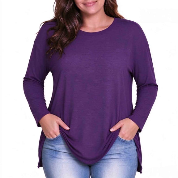 Auralook Womens Long Sleeve Oversized Tshirts Plus Size Crewneck Casual Tunic Tops Trendy Loose Fit Basic Tees
