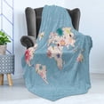 thumbnail image 4 of Floral World Map Soft Flannel Fleece Throw Blanket, Blossom Atlas Continents Ecology Peace Nature Design Travel Theme, Cozy Plush for Indoor and Outdoor Use, 60" x 80", Pale Blue White, by Ambesonne, 4 of 5
