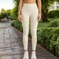 thumbnail image 2 of High Waist Ribbed Seamless Leggings with Stretch Compression Fit - Large, Ivory, 2 of 6