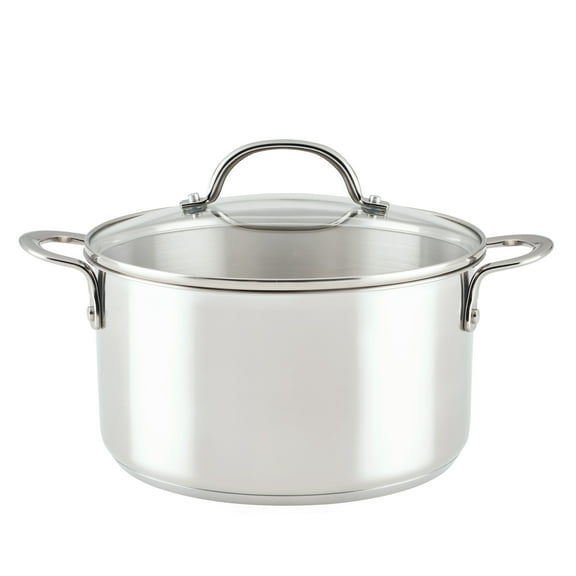 Rachael Ray Professional Stainless Steel Induction Stockpot with Lid, 6 Quart, Silver