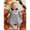thumbnail image 5 of Cjfdfy Kids Toddler Baby Girls Halloween Dress Outfit Infant Baby Girls Summer Fall Clothes 6 12 18 24 Months 2 3 4 5 Years Doll Collar Ghost Witch Hat Bat Print Short Sleeve Striped Dress, 5 of 9