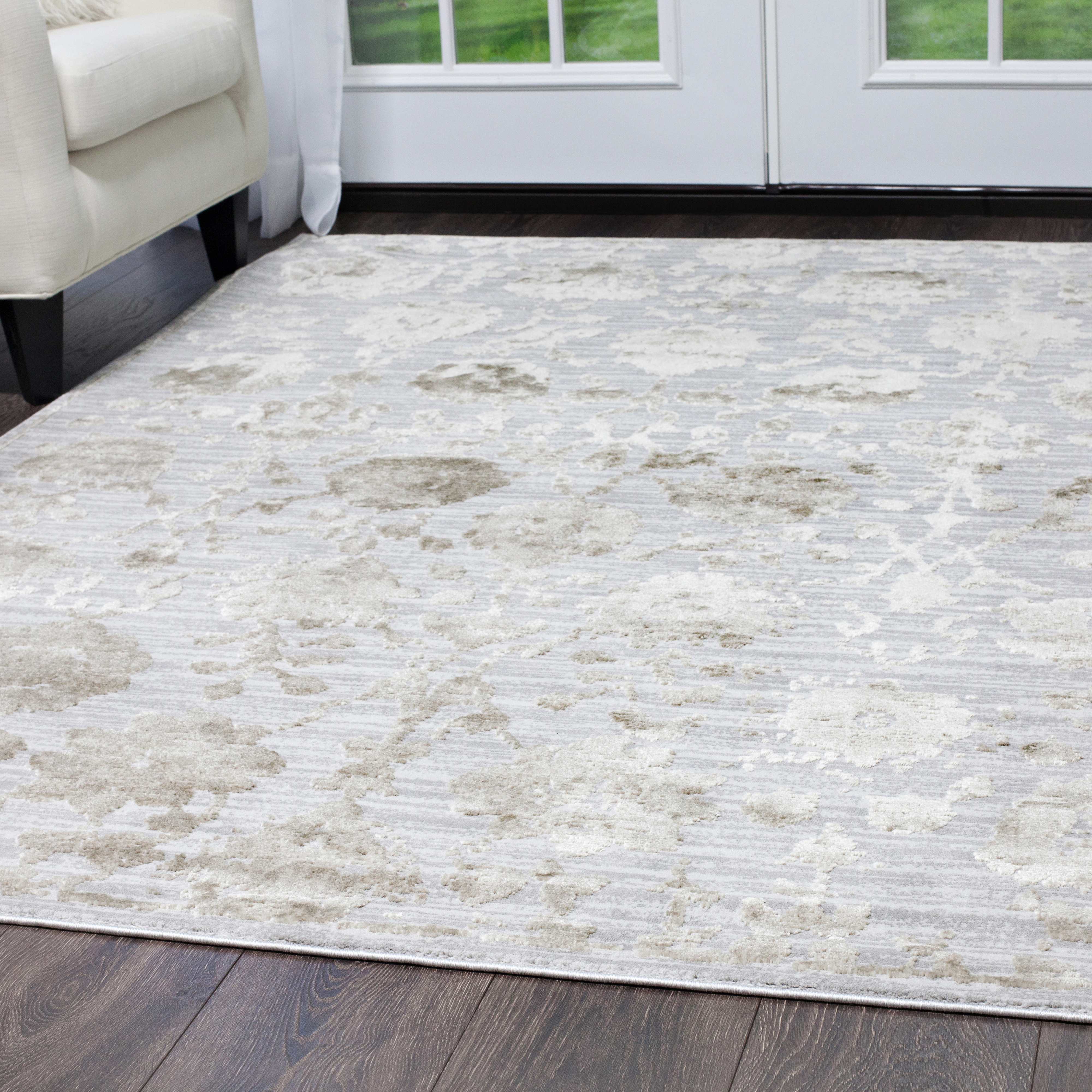 Nicole Miller Kenmare Marian Area Rug 9'2"x12'5", Distressed Gray/Oat