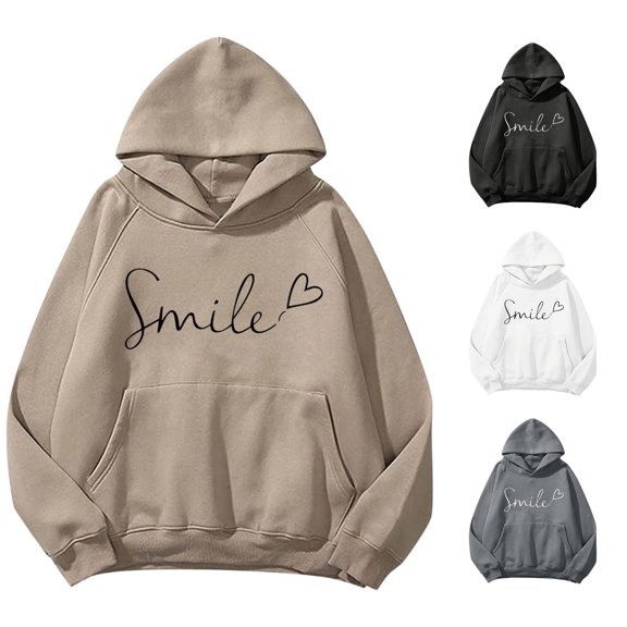 Tanghaowl Women's Sweatshirt Letter Print Hoodies Long Sleeved Hoodie and Cozy Warm Lining Khaki M
