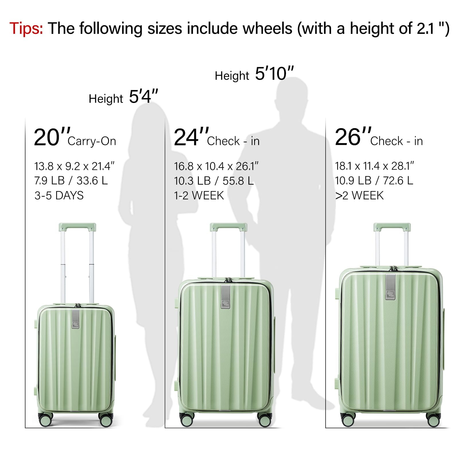 Hanke 24 Inch Checked Luggage PC Hard Shell luggage Top Opening Aluminum Frame Tsa Luggage Suitcases with Wheels for Travel Woman Men.(Bamboo Green)