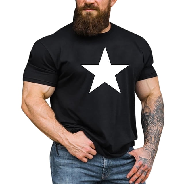 TSADFHJI T-Shirts Graphiques pour Hommes Pêche Automne Imprimé Étoile Mode Simple Manches Courtes Col Rond T-Shirt m Noir