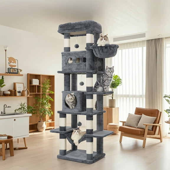 Cat Tree, 66.9" Large Cat Tower for Indoor Cats, Multi-Level Cat House with 8 Scratching Posts