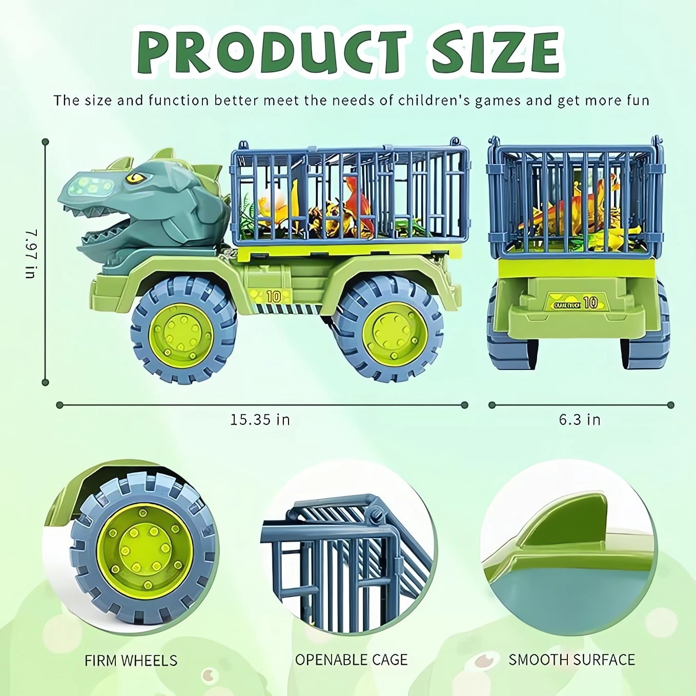 EXERCISE N PLAY Dinosaur Transport Truck Playset Toys with 3 Dino Figures, Large Tyrannosaurus Vehicle Carrier Car Toys for Boys Ages 3+