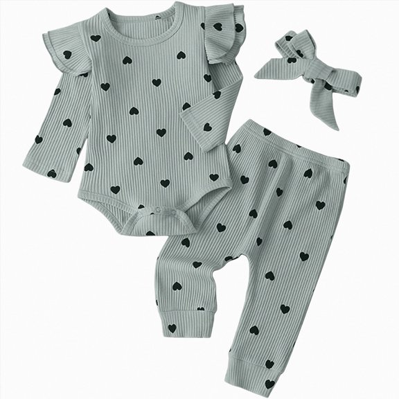 Tekila Baby Girl Long Sleeve Cotton Bodysuit Pants Headband Set, Pure Soft Breathable Cotton, Classic Casual Style, Infant Girl Romper Outfit 6 9 Months(Light Blue, 6-9 Months)