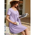 thumbnail image 5 of ValueVibe Nightgowns for Women Crew Neck Sleepshirt Short Sleeve Sleepwear Henley Button House Dress with Pockets, Purple 3XL, 5 of 7
