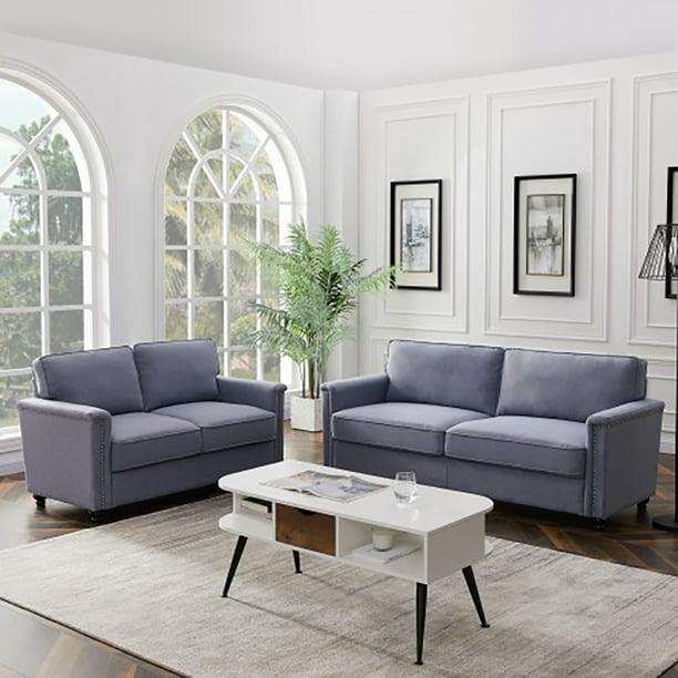 Ailsa Sectional Couch 2 Pieces Living Room Sofa Set Mid Century Modern Velvet Bench Set Loveseat Couch Home Furniture Sofas For Living Room Gray Walmart Com Walmart Com