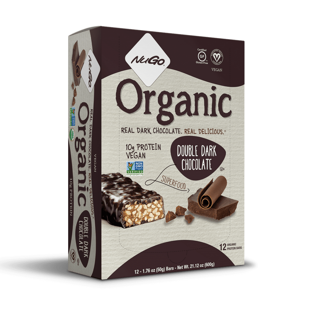 NuGo Organic Protein Bar, Double Dark Chocolate, 10g Protein, 12 Ct