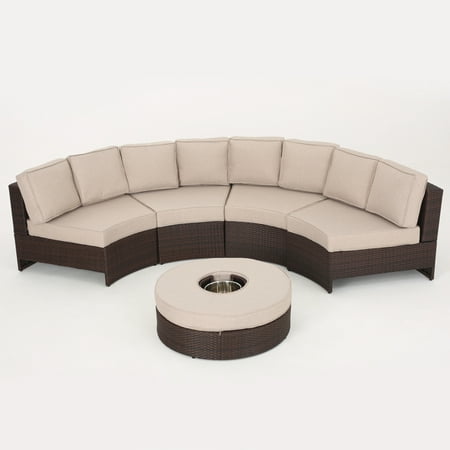 Alicante Outdoor Wicker 5 Piece Cemi Circle Seating Set With Ice Alicante Outdoor Wicker 5 Piece Cemi Circle Seating Set With Ice Bucket Ottoman Beige