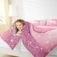 thumbnail image 3 of jejeloiu Initial Letter J Queen Comforter Set,Kawaii Bowknot Bedding Sets,Pink Sequin Print Bedding Comforter Set For Girls,Breathable Bedroom Decoration Reversible,3 Pieces, 3 of 7