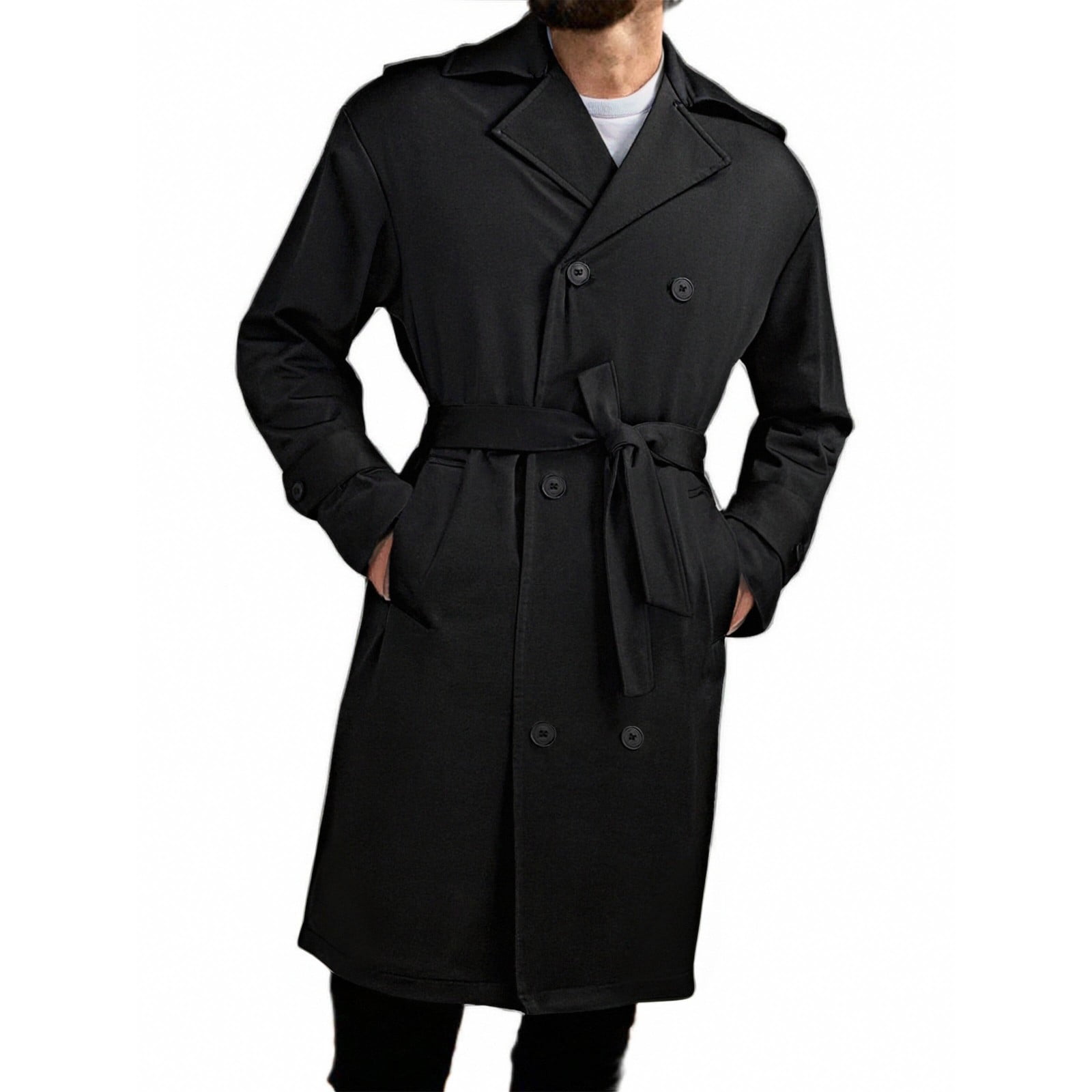 RYRJJ Mens Gothic Long Trench Coat Plus Size Classic Notch Lapel